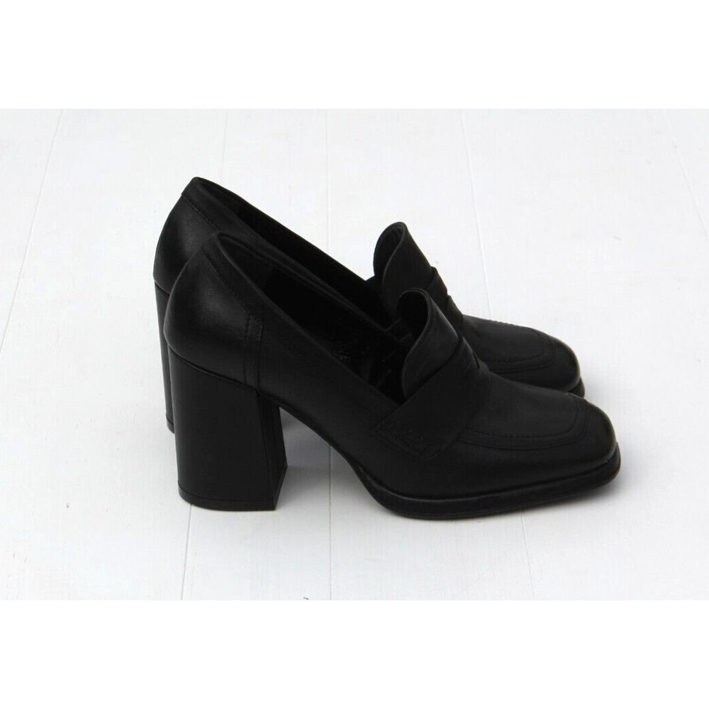 Cafenoir Women's Black Block High Heels Leather Loafers Sz US 8.5 EU 39 - Picture 2 of 6